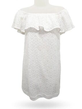 Lilly Pulitzer S Small White Lace Off The Shoulder Ruffle Dress - EUC